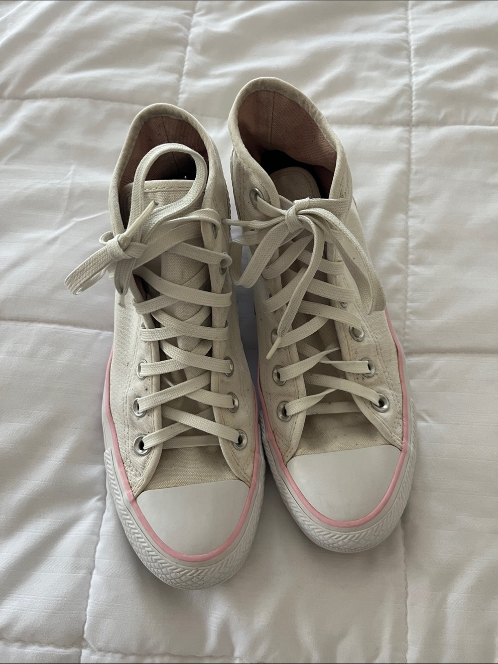Converse High-Top Canvas Sneakers in Cream with Pink Accent